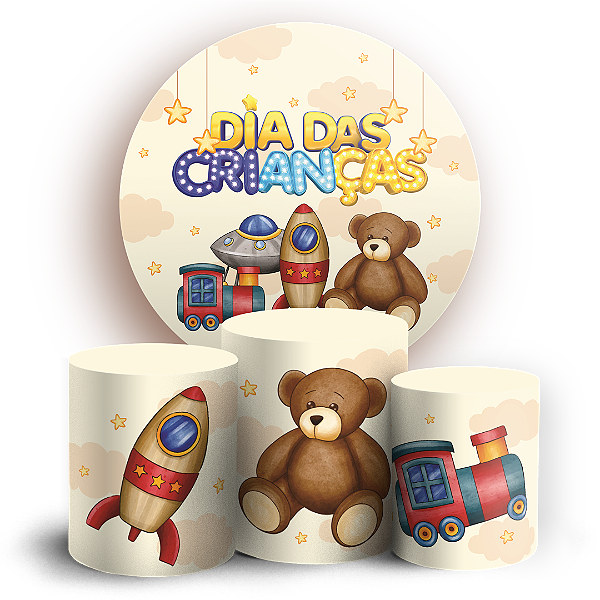 Capas Painel Redondo e Trio Cilindro Sublimado - Dia das Crianças