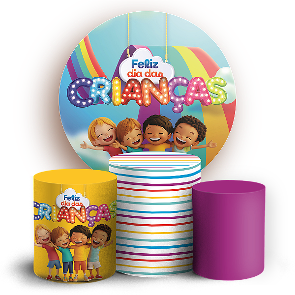 Capas Painel Redondo e Trio Cilindro Sublimado - Dia das Crianças