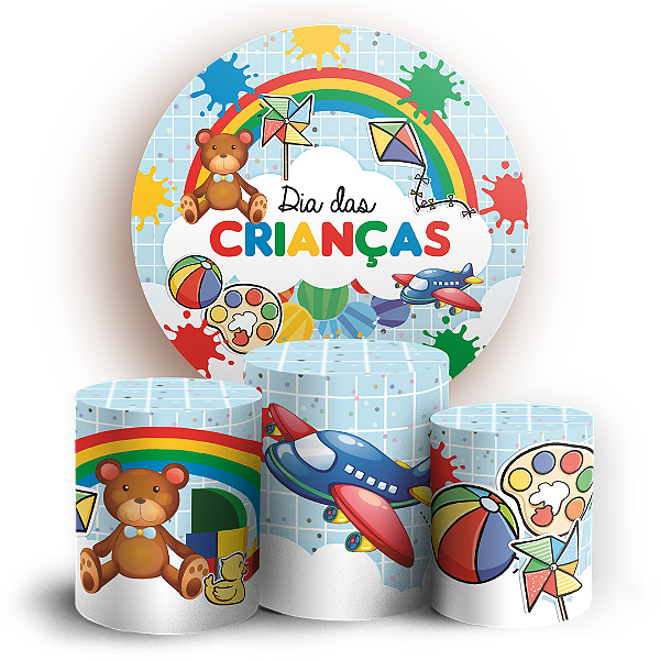 Capas Painel Redondo e Trio Cilindro Sublimado - Dia das Crianças