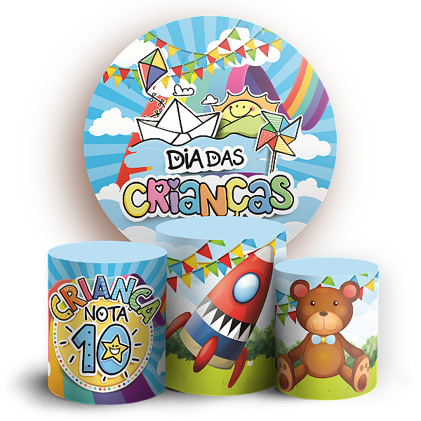 Capas Painel Redondo e Trio Cilindro Sublimado - Dia das Crianças