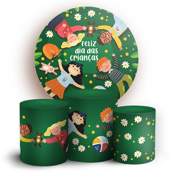 Capas Painel Redondo e Trio Cilindro Sublimado - Dia das Crianças