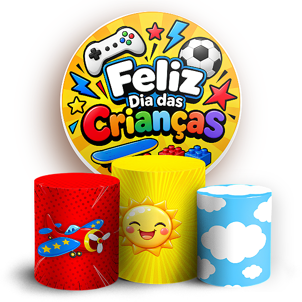 Capas Painel Redondo e Trio Cilindro Sublimado - Dia das Crianças
