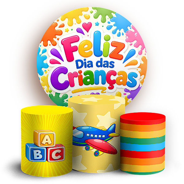 Capas Painel Redondo e Trio Cilindro Sublimado - Dia das Crianças