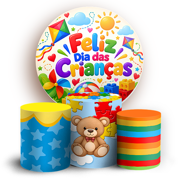 Capas Painel Redondo e Trio Cilindro Sublimado - Dia das Crianças