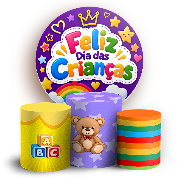 Capas Painel Redondo e Trio Cilindro Sublimado - Dia das Crianças