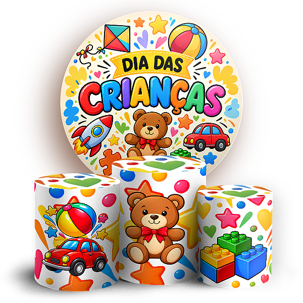 Capas Painel Redondo e Trio Cilindro Sublimado - Dia das Crianças
