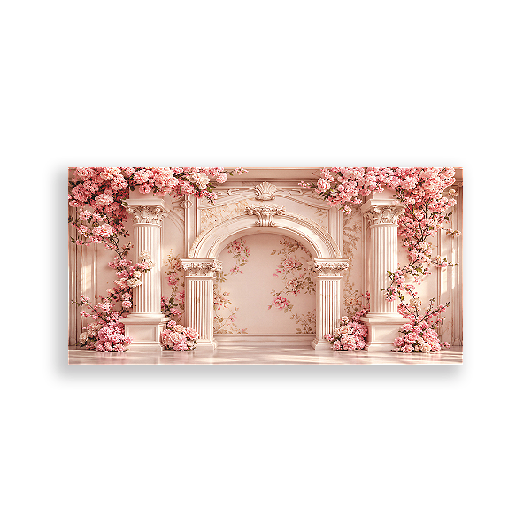 Capa Painel Retangular Sublimado - Fundo Fotográfico - Arco de Flores Rosa
