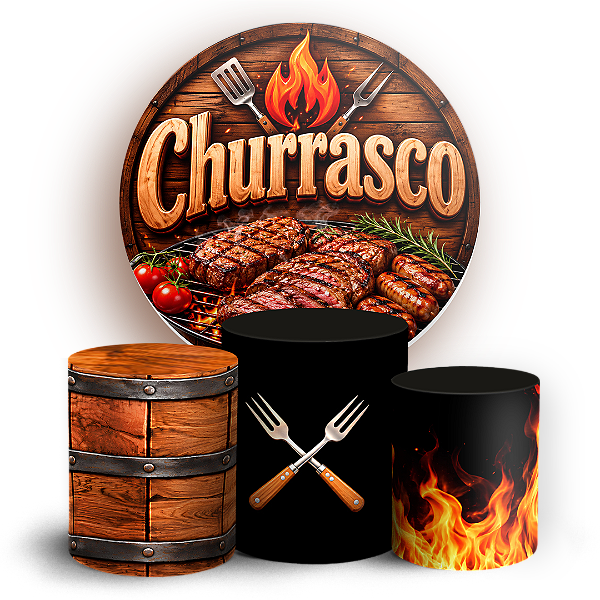 Capas Painel Redondo e Trio Cilindro Sublimado - Churrasco
