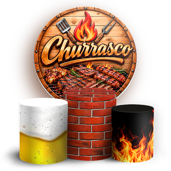 Capas Painel Redondo e Trio Cilindro Sublimado - Churrasco