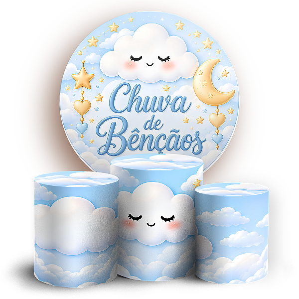 Capas Painel Redondo e Trio Cilindro Sublimado - Chuva de Bênçãos