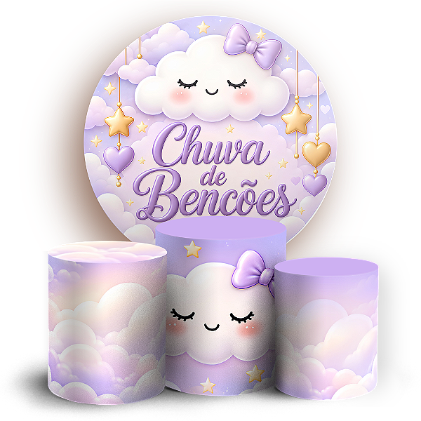 Capas Painel Redondo e Trio Cilindro Sublimado - Chuva de Bênçãos