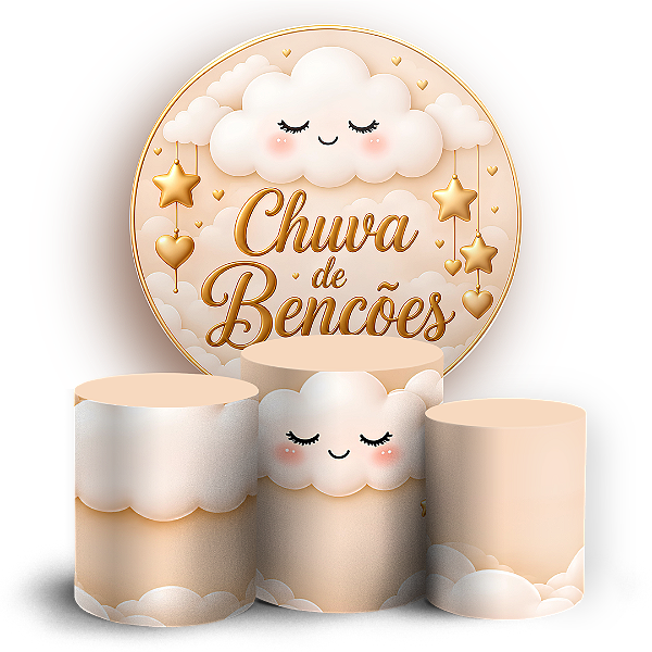 Capas Painel Redondo e Trio Cilindro Sublimado - Chuva de Bênçãos