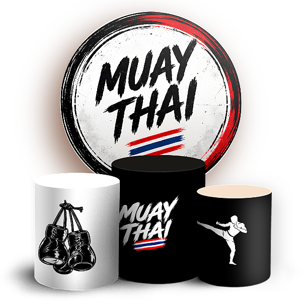 Capas Painel Redondo e Trio Cilindro Sublimado - Muay Thai
