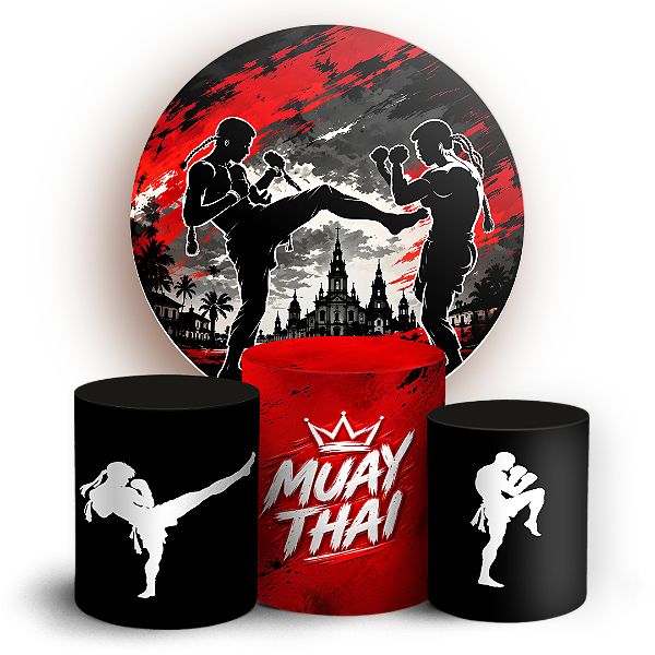 Capas Painel Redondo e Trio Cilindro Sublimado - Muay Thai
