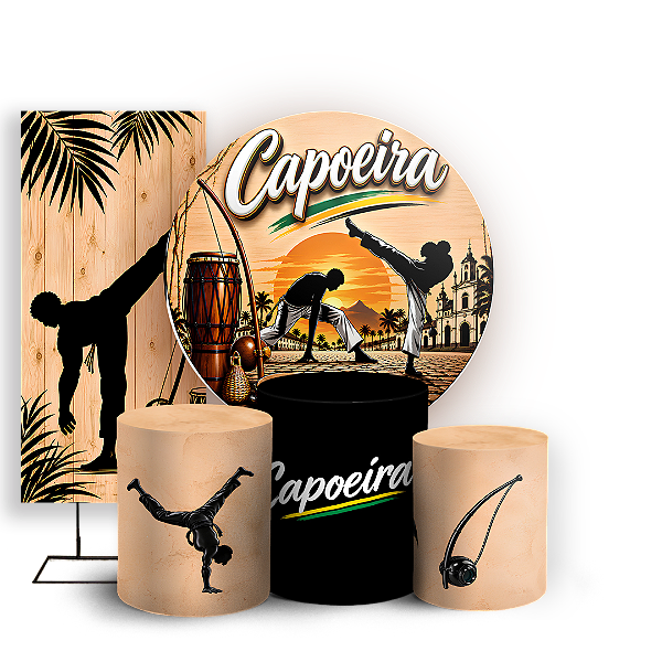 Capas Painel Redondo Trio Cilindro e Faixa Lateral Sublimado - Capoeira
