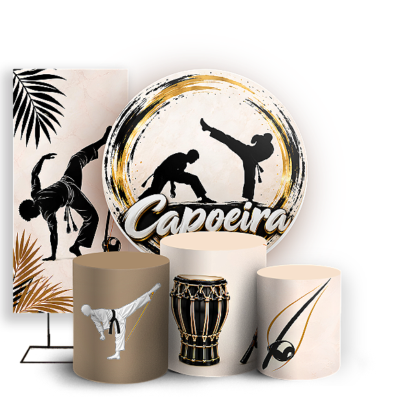 Capas Painel Redondo Trio Cilindro e Faixa Lateral Sublimado - Capoeira