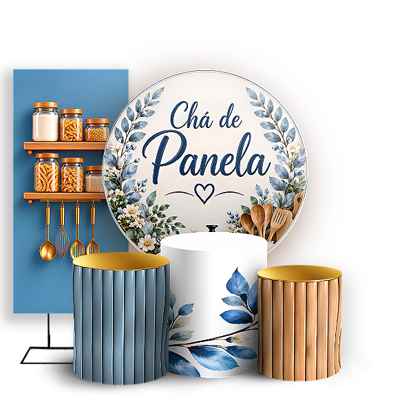 Capas Painel Redondo Trio Cilindro e Faixa Lateral Sublimado - Chá de Panela