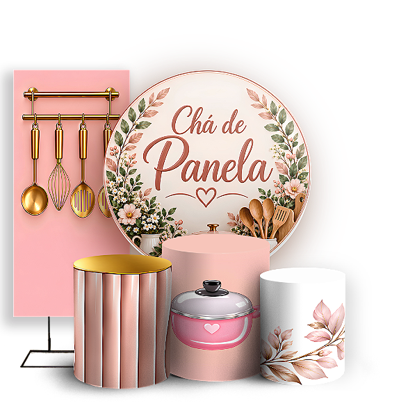 Capas Painel Redondo Trio Cilindro e Faixa Lateral Sublimado - Chá de Panela