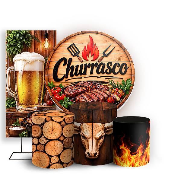 Capas Painel Redondo Trio Cilindro e Faixa Lateral Sublimado - Churrasco