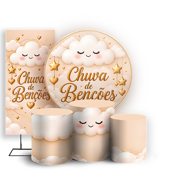 Capas Painel Redondo Trio Cilindro e Faixa Lateral Sublimado - Chuva de Bênçãos