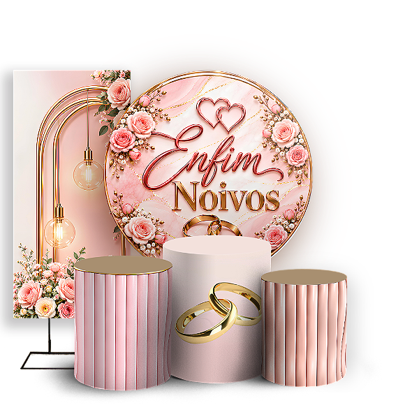 Capas Painel Redondo Trio Cilindro e Faixa Lateral Sublimado - Enfim Noivos