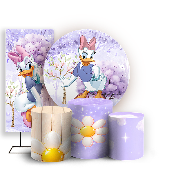 Capas Painel Redondo Trio Cilindro e Faixa Lateral Sublimado - Margarida Disney