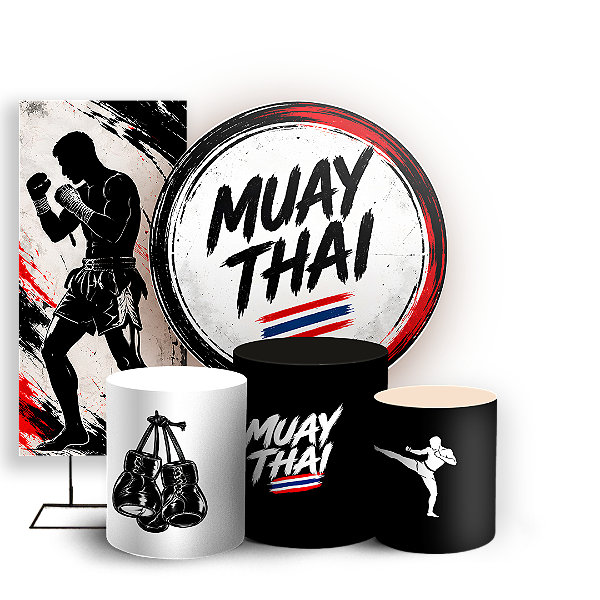 Capas Painel Redondo Trio Cilindro e Faixa Lateral Sublimado - Muay Thai
