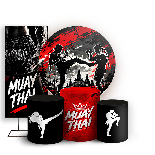 Capas Painel Redondo Trio Cilindro e Faixa Lateral Sublimado - Muay Thai
