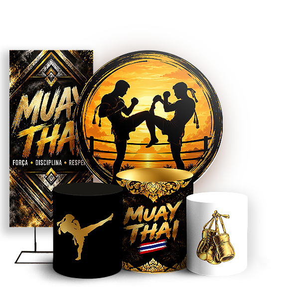 Capas Painel Redondo Trio Cilindro e Faixa Lateral Sublimado - Muay Thai