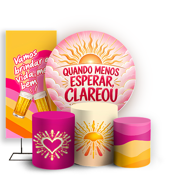 Capas Painel Redondo Trio Cilindro e Faixa Lateral Sublimado - Quando Menos Esperar Clareou