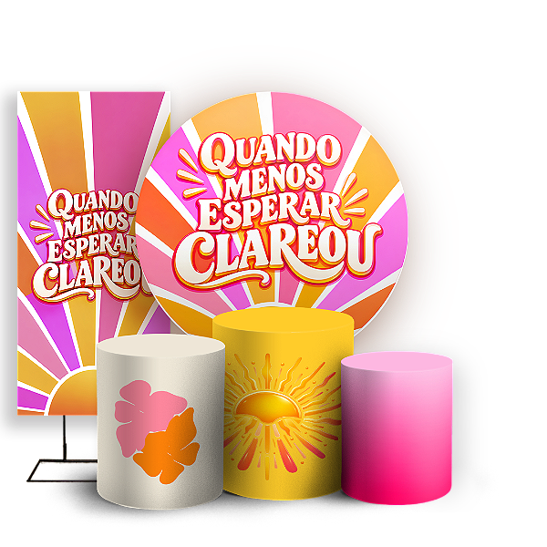 Capas Painel Redondo Trio Cilindro e Faixa Lateral Sublimado - Quando Menos Esperar Clareou