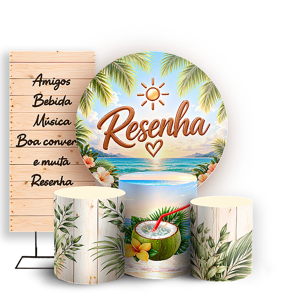 Capas Painel Redondo Trio Cilindro e Faixa Lateral Sublimado - Resenha Tropical