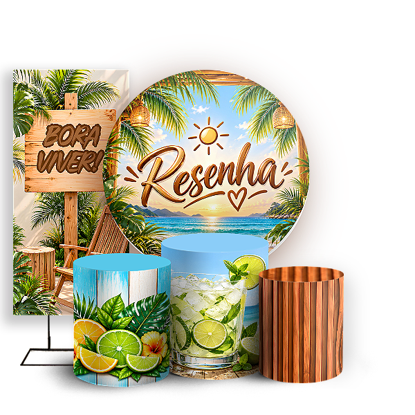 Capas Painel Redondo Trio Cilindro e Faixa Lateral Sublimado - Resenha Tropical