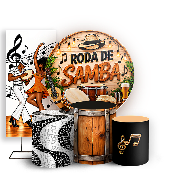 Capas Painel Redondo Trio Cilindro e Faixa Lateral Sublimado - Roda de Samba