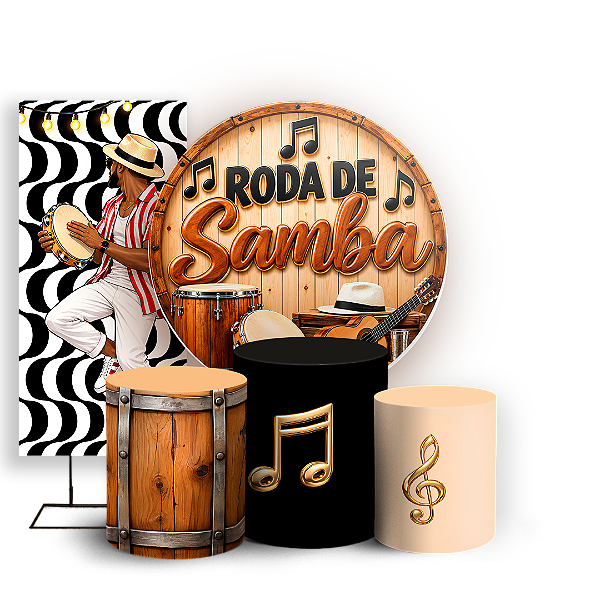 Capas Painel Redondo Trio Cilindro e Faixa Lateral Sublimado - Roda de Samba