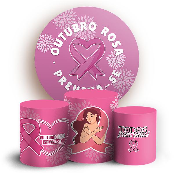 Capas Painel Redondo e Trio Cilindro Sublimado - Outubro Rosa