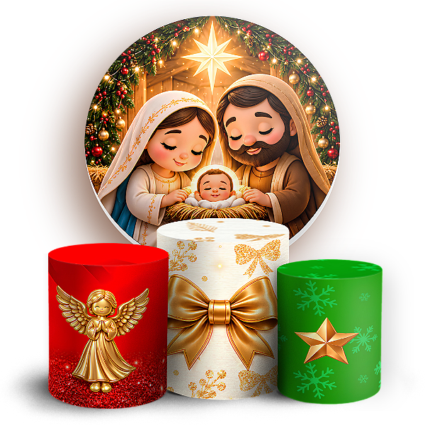 Capas Painel Redondo e Trio Cilindro Sublimado - Feliz Natal