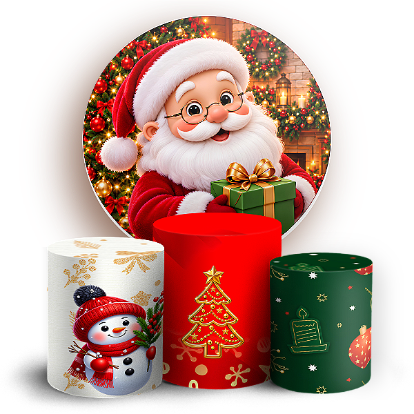 Capas Painel Redondo e Trio Cilindro Sublimado - Feliz Natal