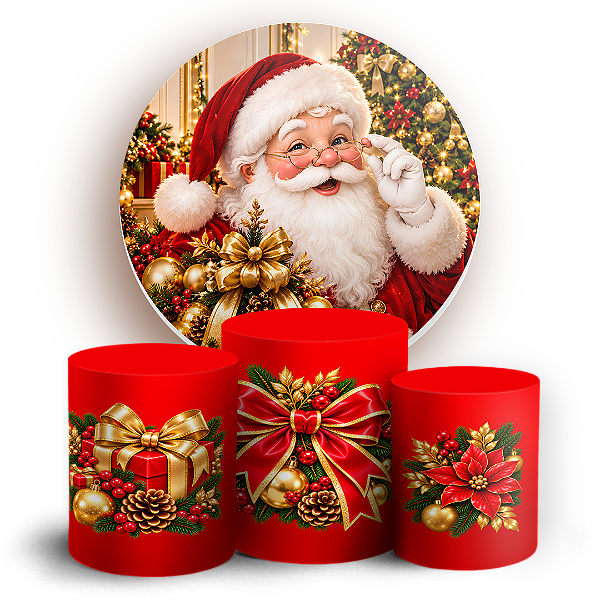 Capas Painel Redondo e Trio Cilindro Sublimado - Feliz Natal