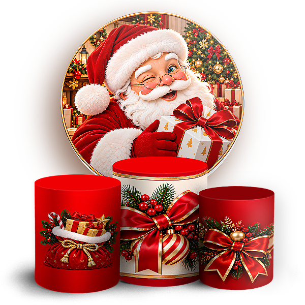 Capas Painel Redondo e Trio Cilindro Sublimado - Feliz Natal