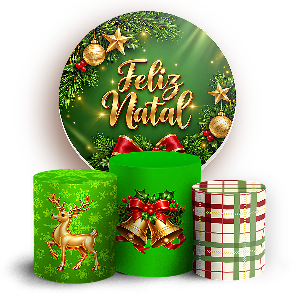 Capas Painel Redondo e Trio Cilindro Sublimado - Natal Verde