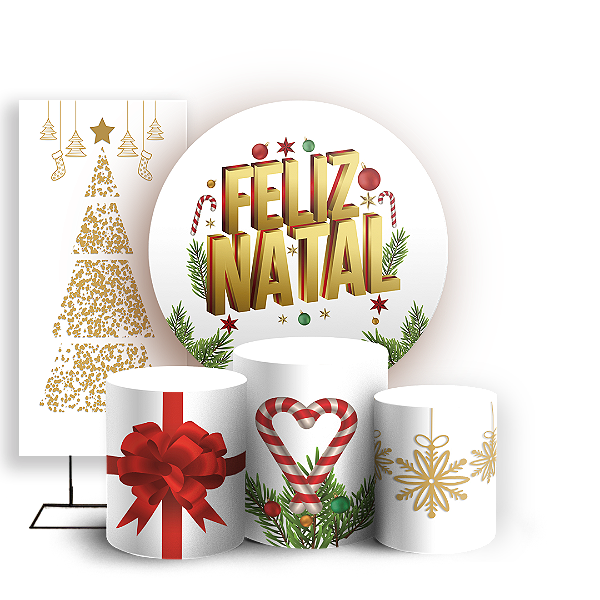 Capas Painel Redondo Trio Cilindro e Faixa Lateral Sublimado - Natal