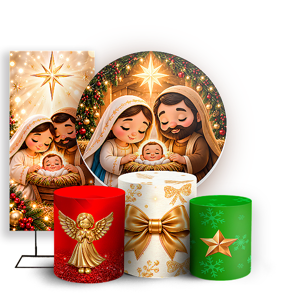 Capas Painel Redondo Trio Cilindro e Faixa Lateral Sublimado - Feliz Natal