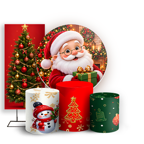Capas Painel Redondo Trio Cilindro e Faixa Lateral Sublimado - Feliz Natal