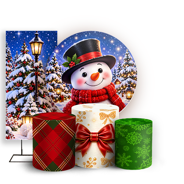 Capas Painel Redondo Trio Cilindro e Faixa Lateral Sublimado - Feliz Natal