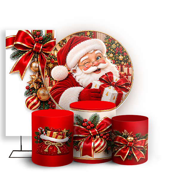 Capas Painel Redondo Trio Cilindro e Faixa Lateral Sublimado - Feliz Natal