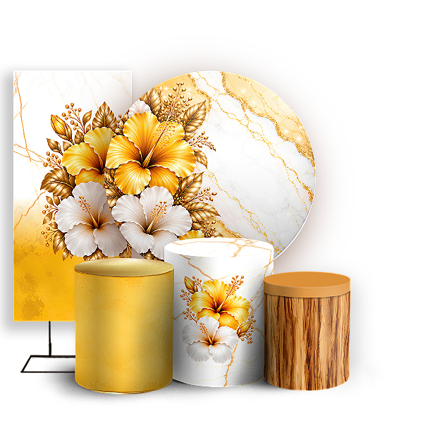 Capas Painel Redondo Trio Cilindro e Faixa Lateral Sublimado - Tropical Floral