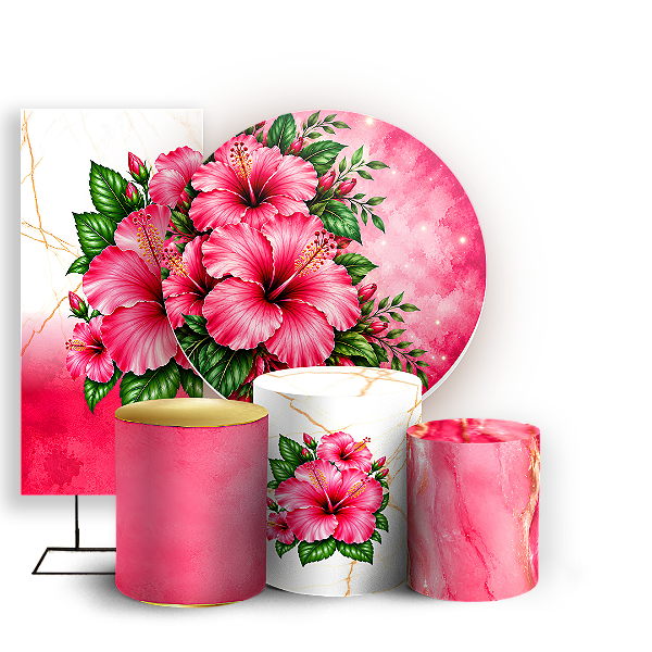 Capas Painel Redondo Trio Cilindro e Faixa Lateral Sublimado - Tropical Floral