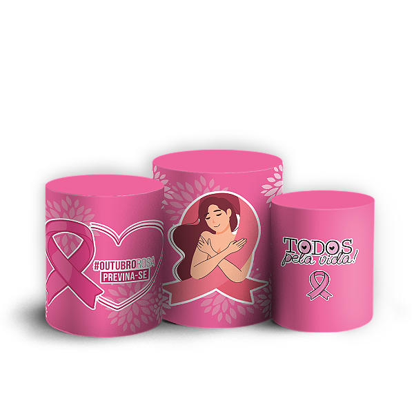 Capas Trio Cilindro Sublimado Veste Fácil - Outubro Rosa