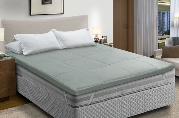 Protetor De Colchão Pillow Top Queen Microfibra Cinza